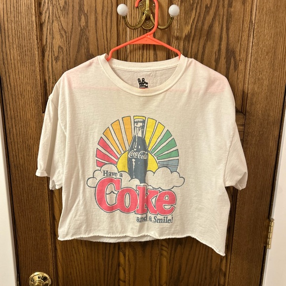 Coca Cola Tops - Coca Cola Have a Coke and a Smile White Graphic Crop Top Tee Medium